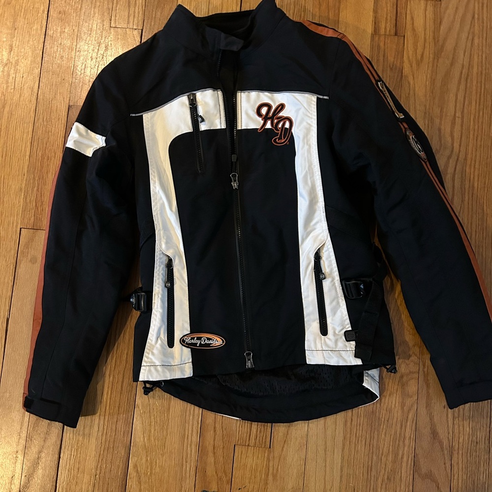 Harley-Davidson Black & White Motorcycle Jacket with Orange Accents